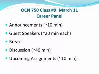 OCN 750 Class #9: March 11 Career Panel