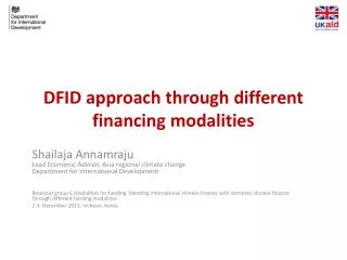 DFID approach through different financing modalities