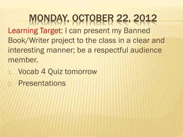 monday october 22 2012