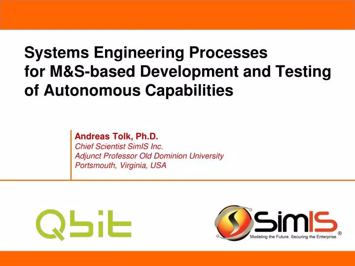 systems engineering processes for m s based development and testing of autonomous capabilities