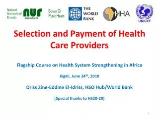 Selection and Payment of Health Care Providers