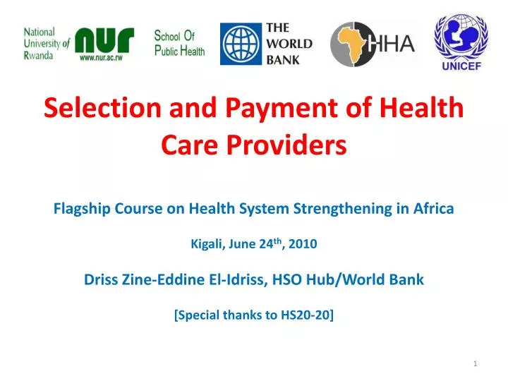 selection and payment of health care providers