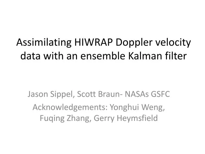 assimilating hiwrap doppler velocity data with an ensemble kalman filter