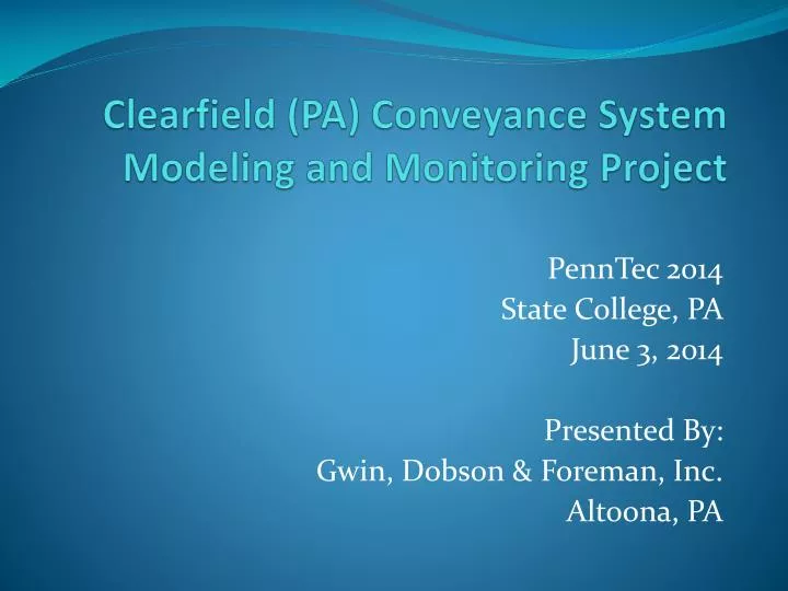 clearfield pa conveyance system modeling and monitoring project