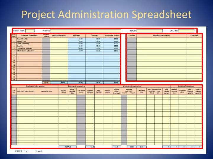 project administration spreadsheet