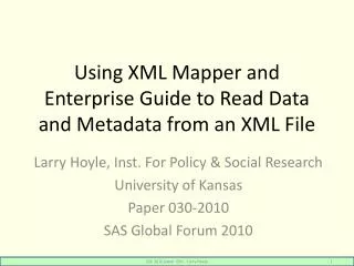 Using XML Mapper and Enterprise Guide to Read Data and Metadata from an XML File