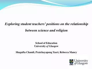 School of Education University of Glasgow Shagufta Chandi , Pratchayapong Yasri , Rebecca Mancy