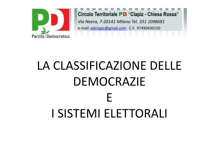 la classificazione delle democrazie e i sistemi elettorali