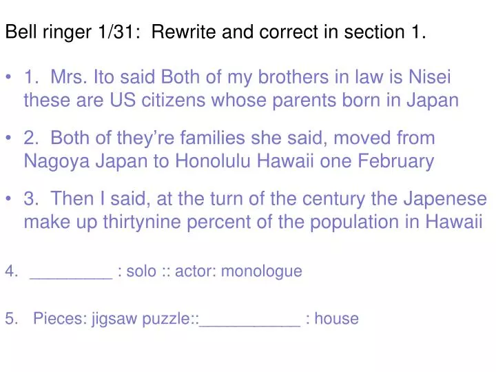 bell ringer 1 31 rewrite and correct in section 1
