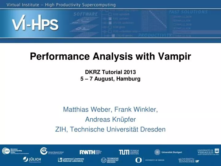 performance analysis with vampir dkrz tutorial 2013 5 7 august hamburg