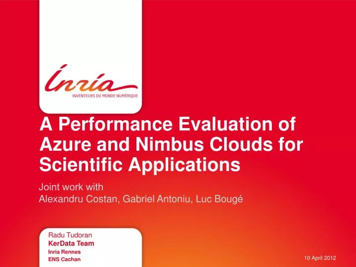 a performance evaluation of azure and nimbus clouds for scientific applications