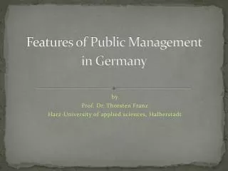 Features of Public Management in Germany