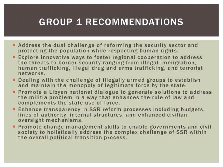 group 1 recommendations