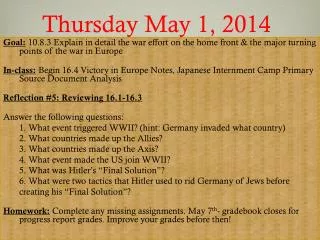 Thursday May 1, 2014