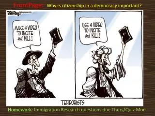 Homework : Immigration Research questions due Thurs/Quiz Mon