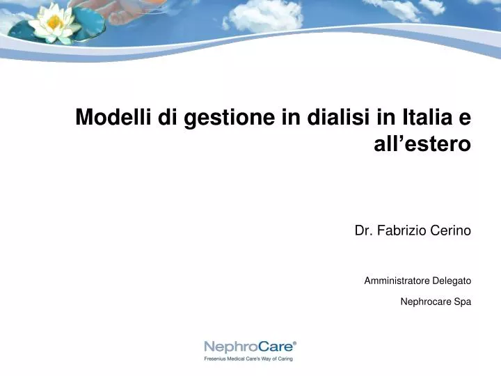 modelli di gestione in dialisi in italia e all estero