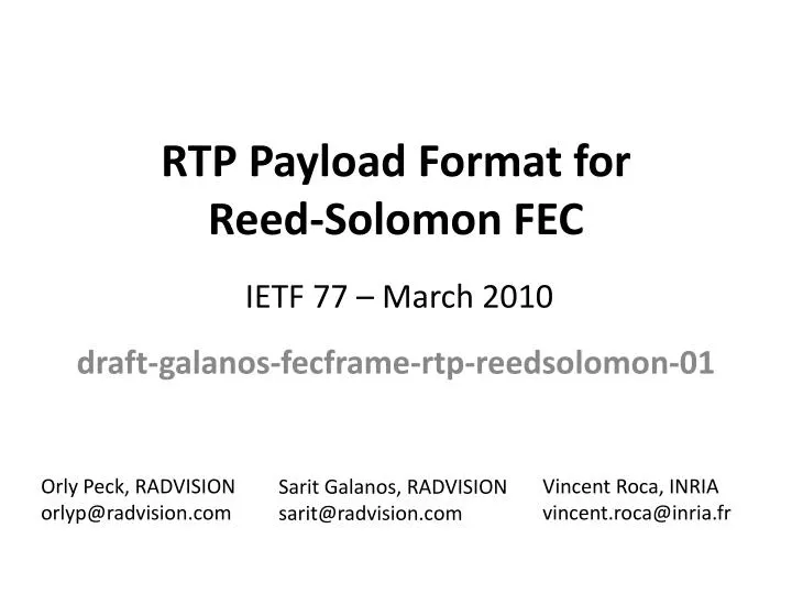rtp payload format for reed solomon fec