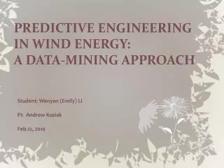 PREDICTIVE ENGINEERING IN WIND ENERGY: A DATA-MINING APPROACH