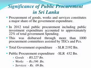 Significance of Public Procurement in Sri Lanka
