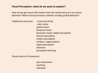 Visual Perception: what do we want to explain?