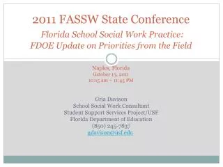 Gria Davison School Social Work Consultant Student Support Services Project/USF