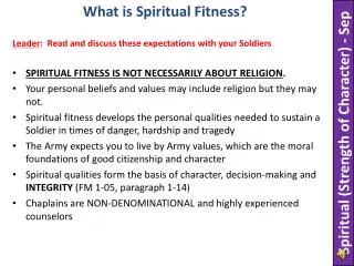 SPIRITUAL FITNESS IS NOT NECESSARILY ABOUT RELIGION .