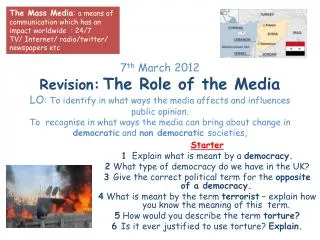 Starter 1 Explain what is meant by a democracy. 2 What type of democracy do we have in the UK?