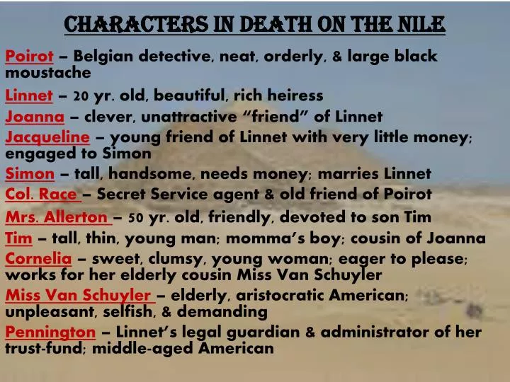 characters in death on the nile