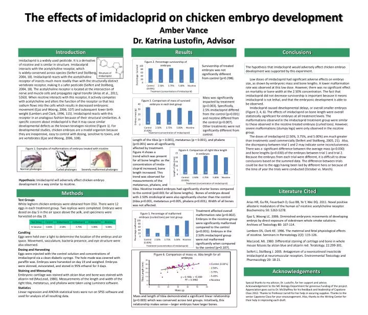 the effects of imidacloprid on chicken embryo development amber vance dr katrina lustofin advisor