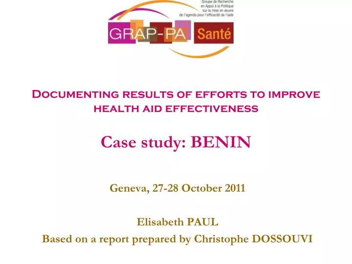 documenting results of efforts to improve health aid effectiveness case study benin