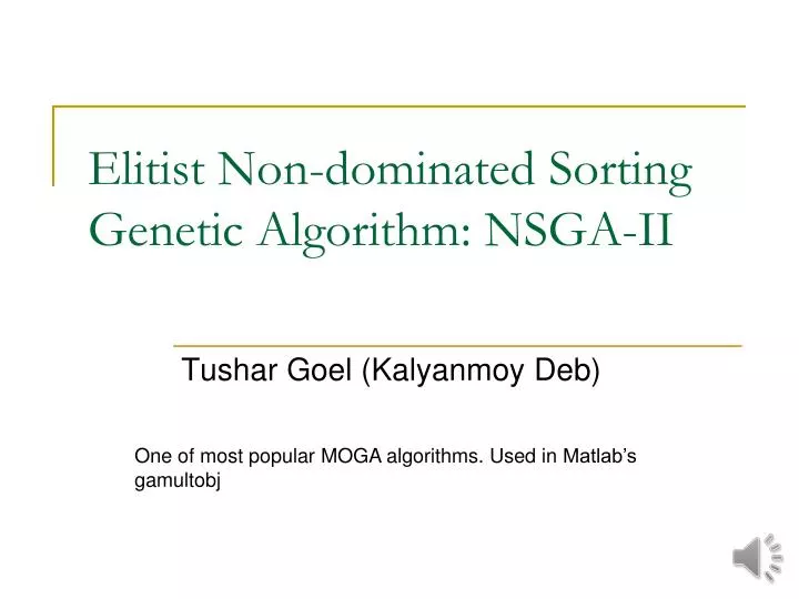 elitist non dominated sorting genetic algorithm nsga ii