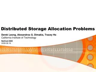 Distributed Storage Allocation Problems