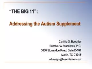 “THE BIG 11”: Addressing the Autism Supplement