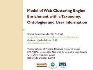 Model of Web Clustering Engine Enrichment with a Taxonomy, Ontologies and User Information