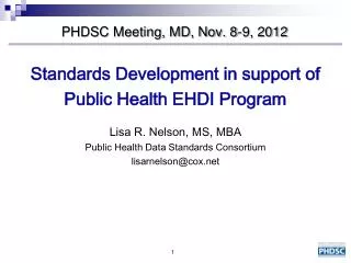 PHDSC Meeting, MD, Nov. 8-9, 2012