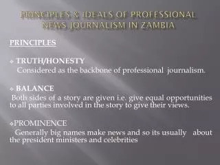 Principles &amp; Ideals of professional news Journalism in Zambia