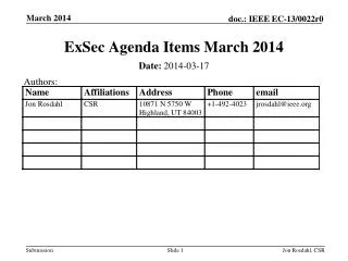 ExSec Agenda Items March 2014