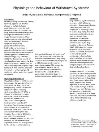 Physiology and Behaviour of Withdrawal Syndrome