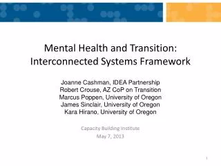 Mental Health and Transition: Interconnected Systems Framework