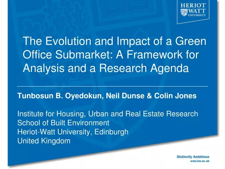 the evolution and impact of a green office submarket a framework for analysis and a research agenda