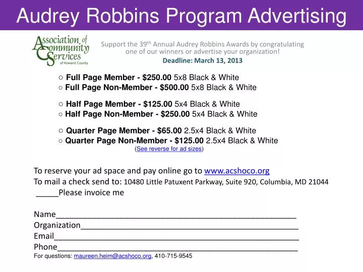 audrey robbins program advertising