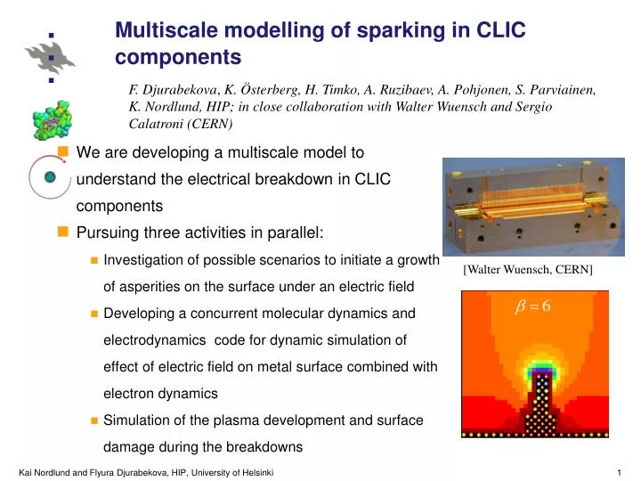 multiscale modelling of sparking in clic components