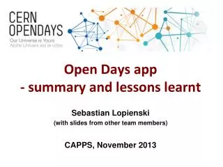 Open Days app - summary and lessons learnt