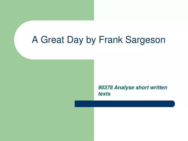 a great day by frank sargeson
