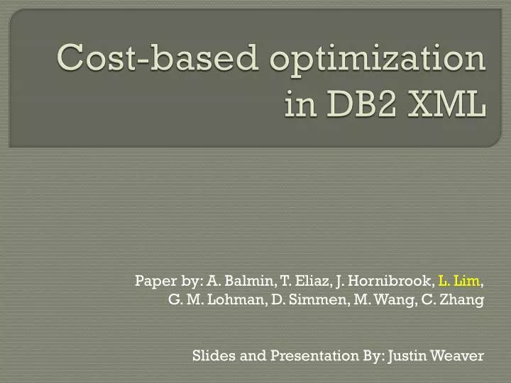cost based optimization in db2 xml