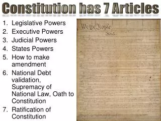 Legislative Powers Executive Powers Judicial Powers States Powers How to make amendment