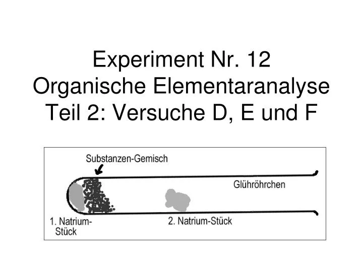 experiment nr 12 organische elementaranalyse teil 2 versuche d e und f