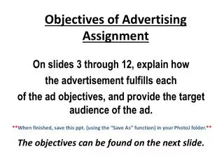 Objectives of Advertising Assignment