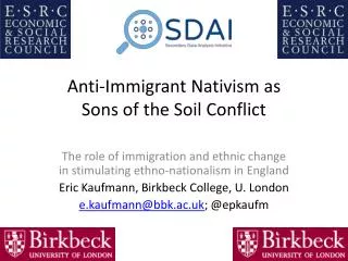 Anti-Immigrant Nativism as Sons of the Soil Conflict