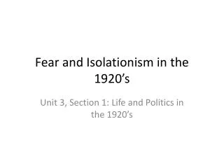fear and isolationism in the 1920 s
